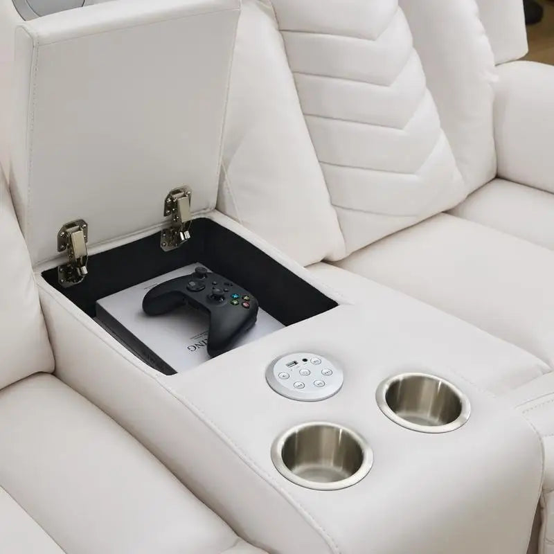 2-Piece Power Reclining Sofa Set, Tech Leather Power Reclining Loveseat with Wireless Charger and LED Strip for Living Room,