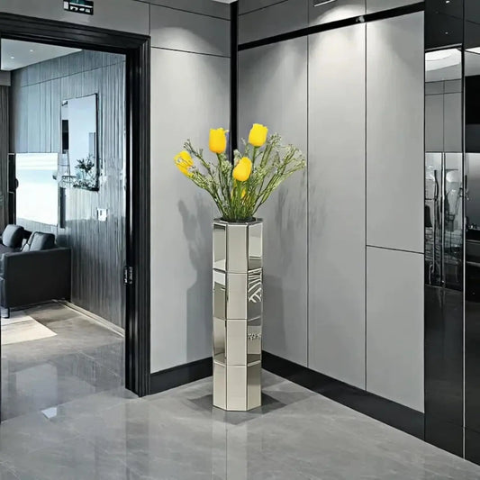 28 Tall Floor Vase Mirror Silver Large Flower Vases for Home Decor Mirrored Glass Decorative Modern Vase for Living Room