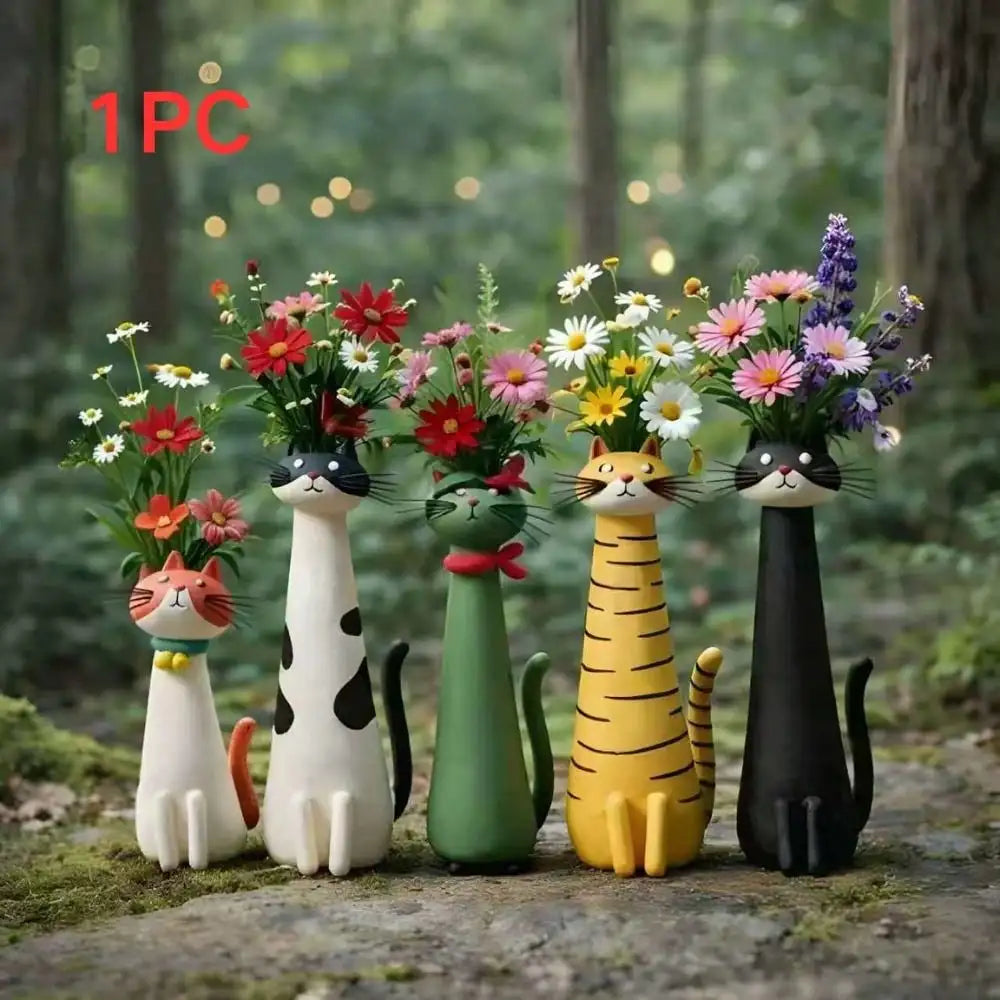 1pc Resin Cat Shaped Vase, Cute Long Neck Cat Flower Arrangement Decor, Home Desktop Floral Decoration, Living Room Entryway Orn