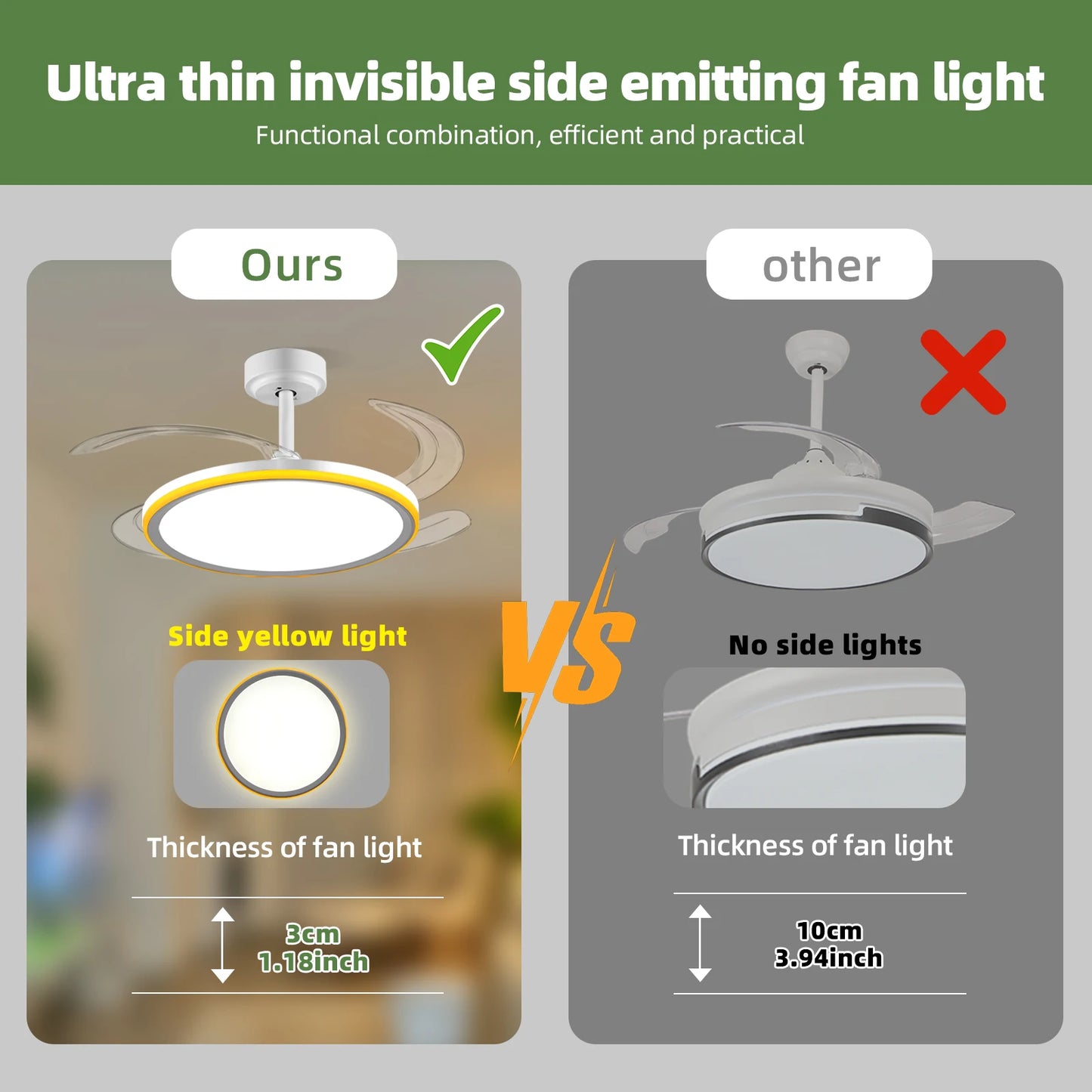 Slim Retractable Ceiling Fan With Light And App/Remote Control, 42Inch Modern Smart Ceiling Fan With Bluetooth Speaker, Dimmable Full Spectrum With Memory, 6-Speed Reversible Fan