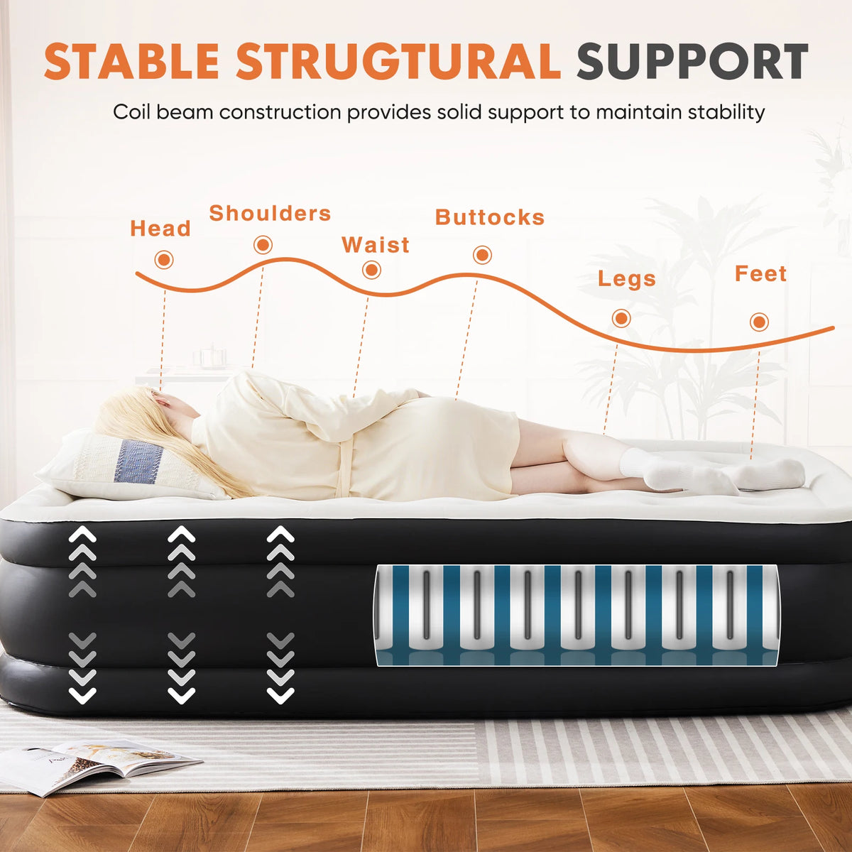 MCQ 18IN Tall Air Mattress with Built in Pump Inflatable Blow Up Airbed Non-Slip Bottom Weight Capacity 660 lbs for Home Camping