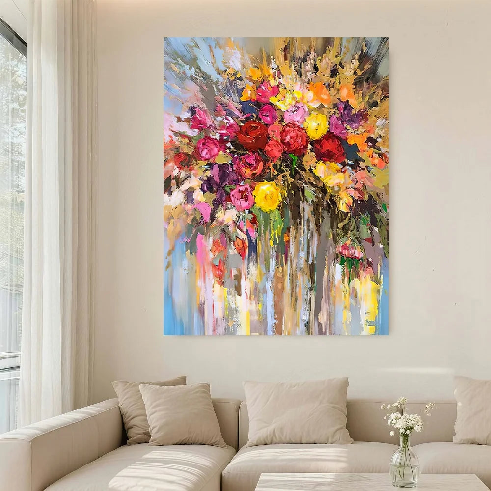 Framed Flat,1pc Canvas Painting, Abstract Colorful Flowers, Fun Artwork for Home, Bedroom, Kitchen, Living Room, Hotel, Cafe, Of