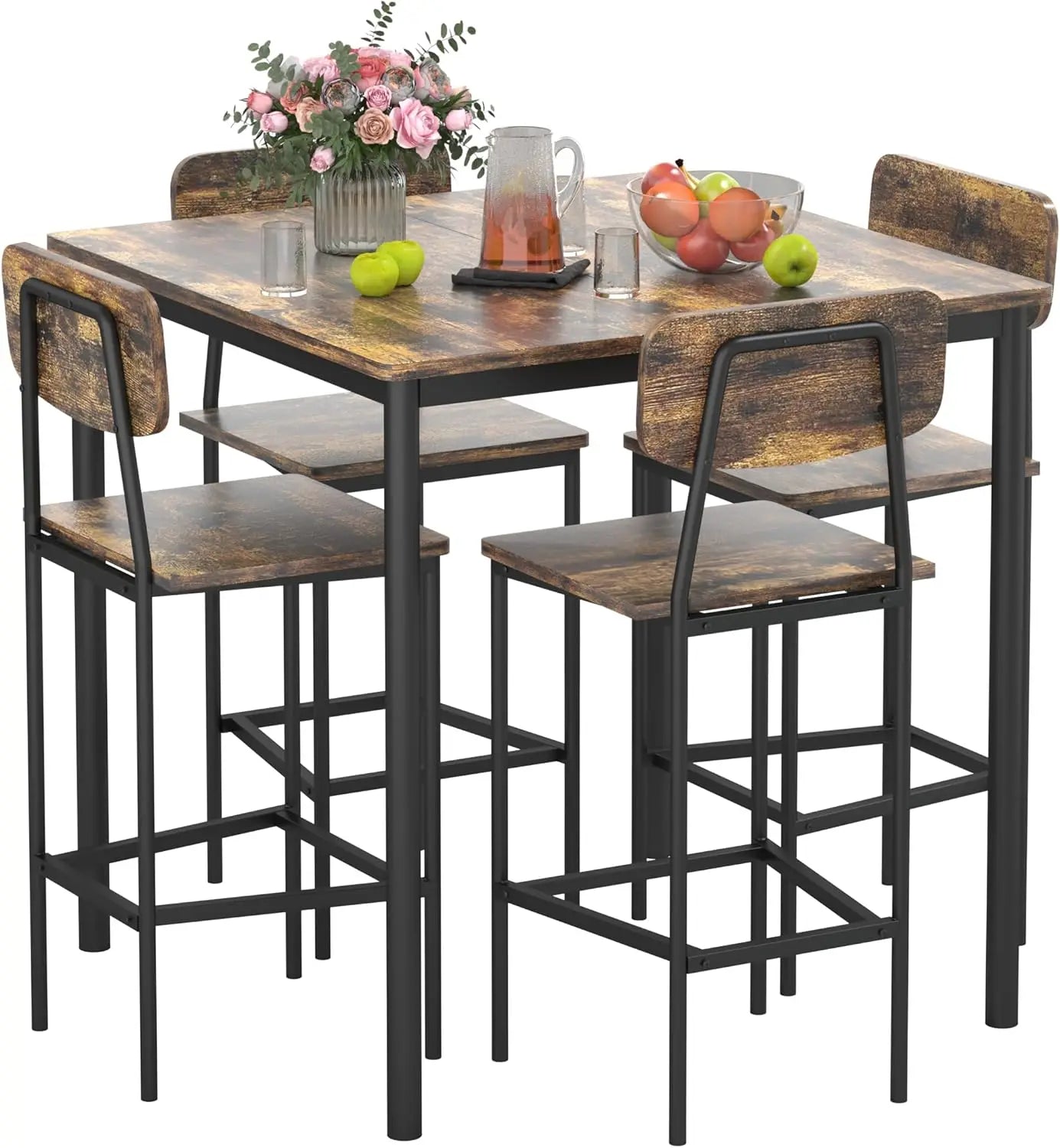 Kitchen Table and Chairs of 4, 5 Piece Dining Table Set, Sturdy Industrial Space Saving Dinette Set for Pub, Customized
