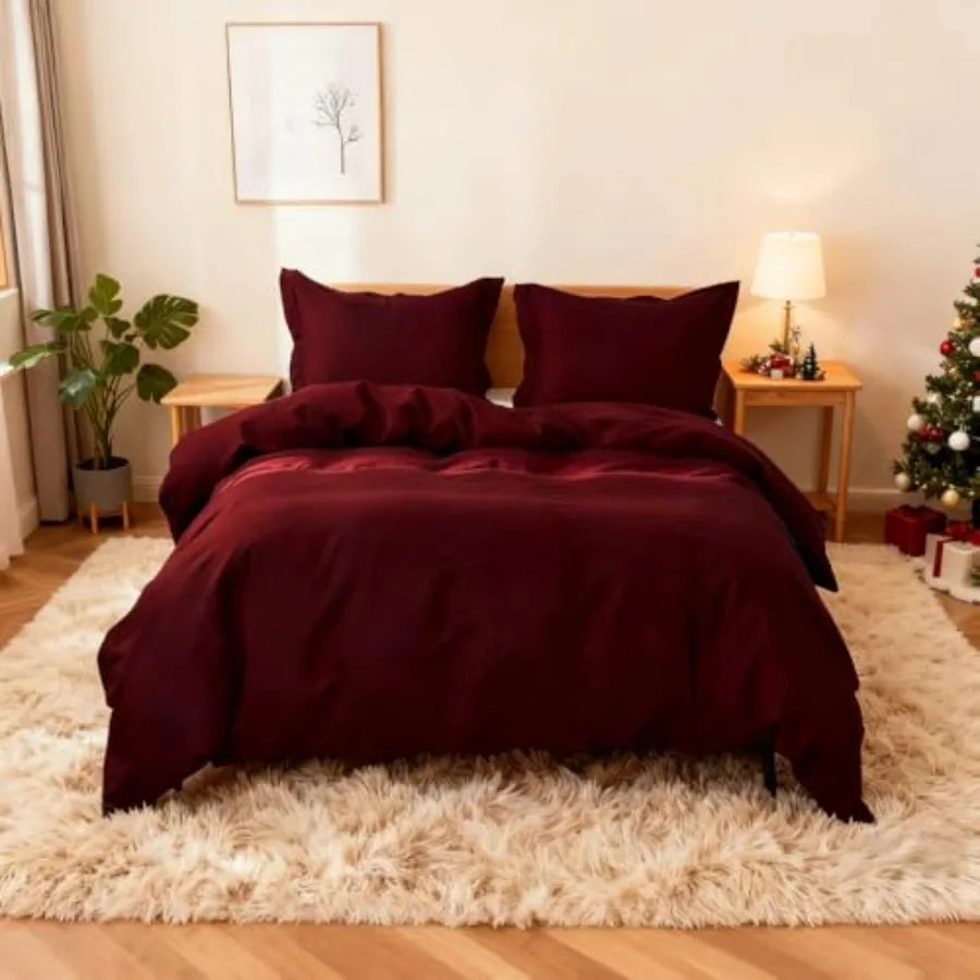 French Linen Duvet Cover Set 88" x 92"- 3 Pieces 1 Comforter Cover2 Pillowcases - Natural Flax Cotton Blend-Solid Color Breatha