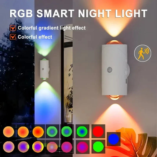 LED Smart Motion Sensor Night Light Sunset Lamp Rechargeable Wireless Magnetic Wall Indoor Lamp for Bedroom Garden Indoor Light