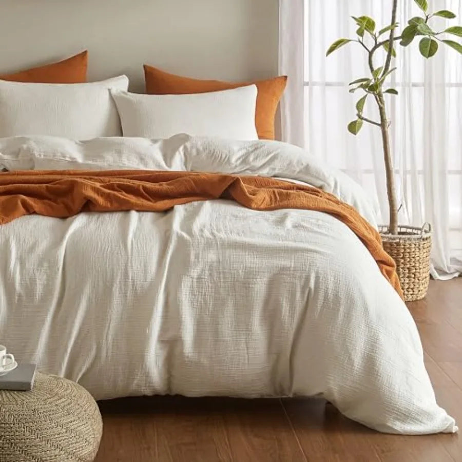 Muslin Duvet Cover Size 100% Washed Cotton Duvet Cover Set Ultra Soft Comforter Cover Linen Like 3 Pieces Minimalist Gauze Duve