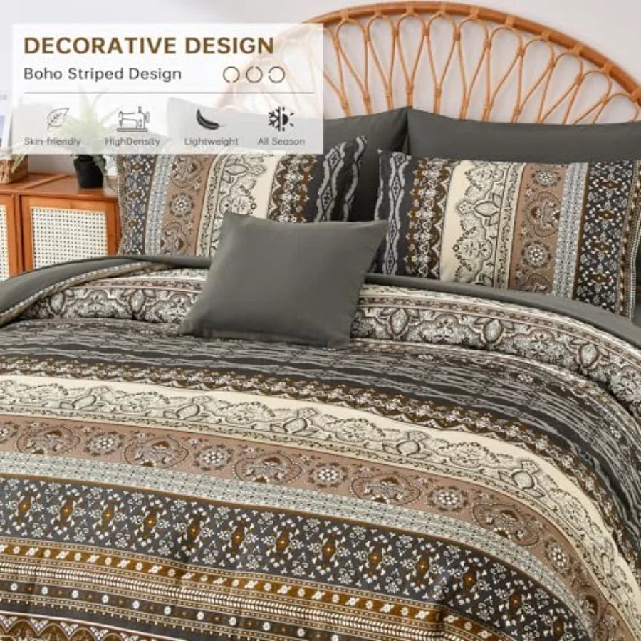 Boho Comforter Set 8 Pieces Black Bohemian Comforter Paisley Bed in A Bag Soft Microfiber Bedding Set for All Season