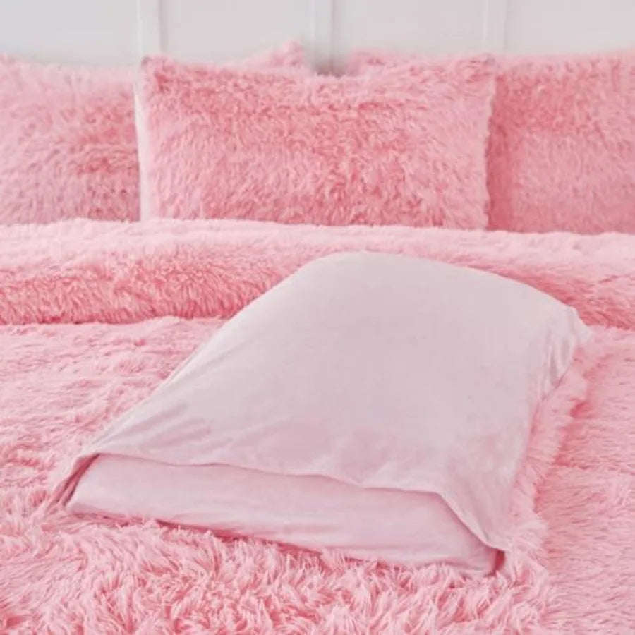 3 Pieces Plush Comforter Sets Full Size Soft Long Faux Fur Shaggy Girls Bedding Set Warm Velvet Fluffy Fuzzy Bed Set for Teens