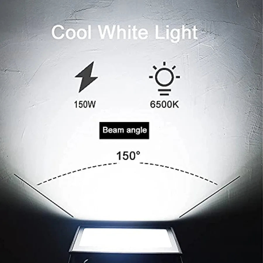 150W LED Flood Light Outdoor, 12000lm LED Work Lights with Plug, IP66 Waterproof Security Lights, 6500K Daylight White floodlig