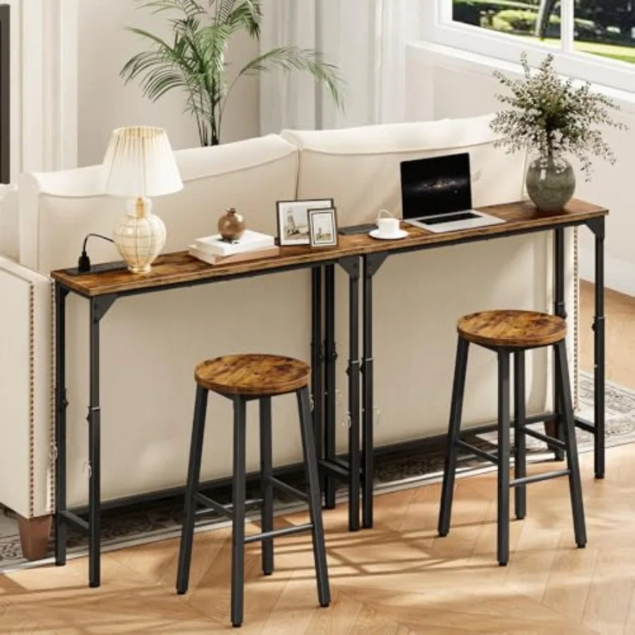 Narrow Console Table with Adjustable Height ."-9.9" Set of Behind Couch Table Entryway Table with Power Outlet Sofa Table for E