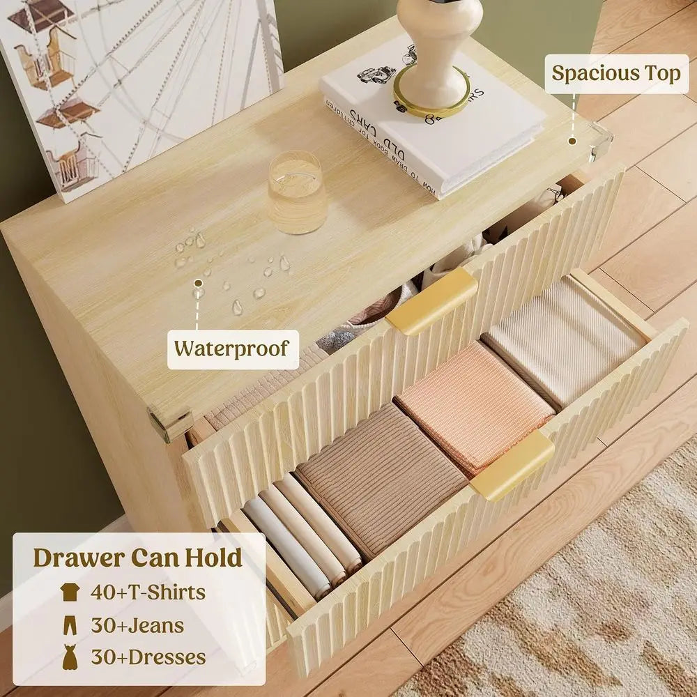 3-Piece Solid Wood Bedroom Set with Natural Oak Legs: 5-Drawer Dresser + 2 Nightstands