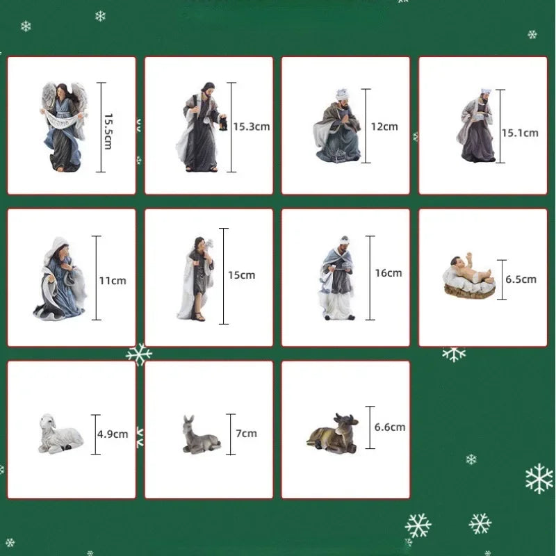 11Pcs/Set 15cm Height Christ Birth of Jesus Ornament Gifts Nativity Scene Crafts Resin Christmas Manger Decoration Catholic Figurines