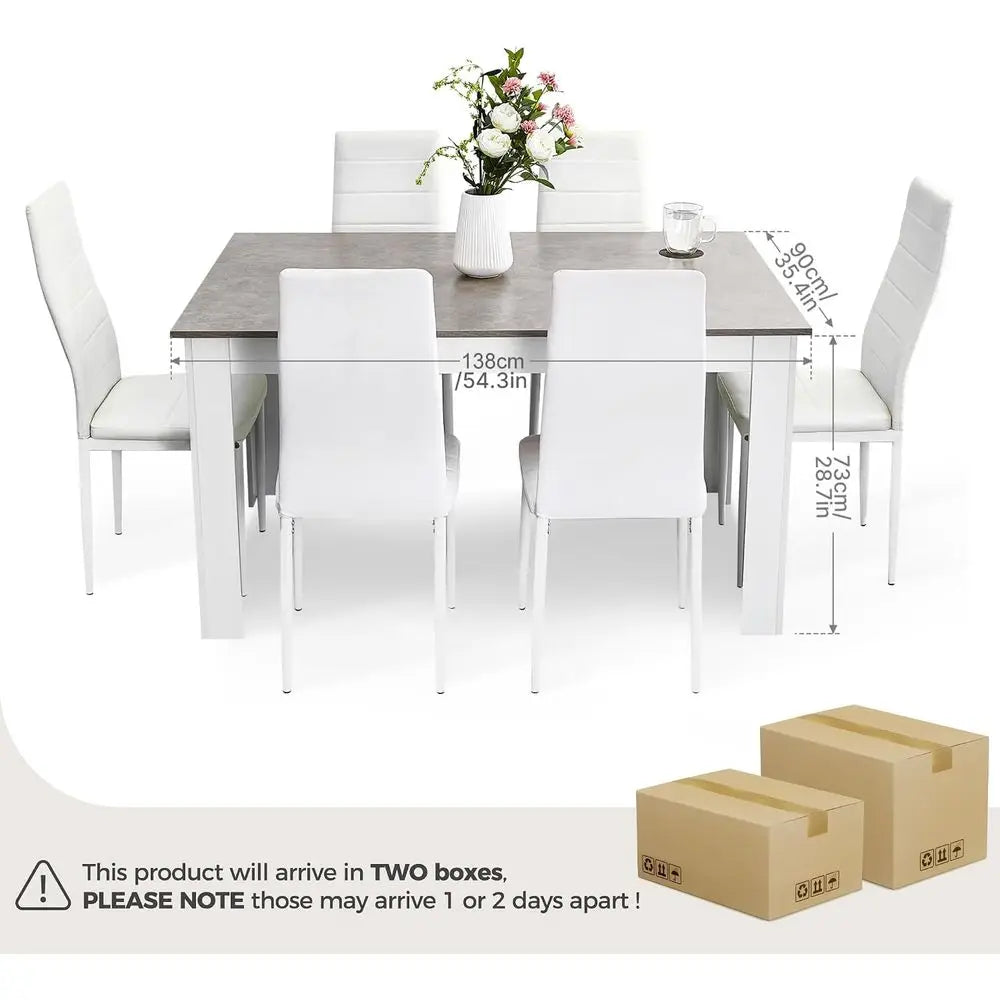 Dining Table and Chairs Set 6, 7 Pieces Kitchen Table Set with High Back aux Leather Chair or Dining Room Kitchen Recular ern (G