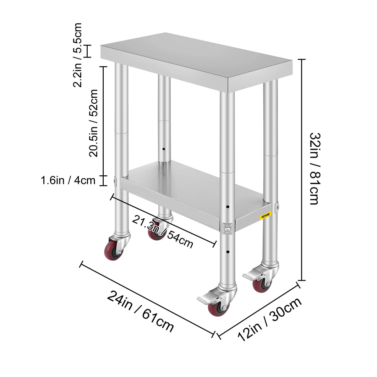 SucceBuy Stainless Steel Kitchen Prep Table With 4 Caster Wheels & Backsplash Loads Up to 100-300KG for Home Storage Rack Dining
