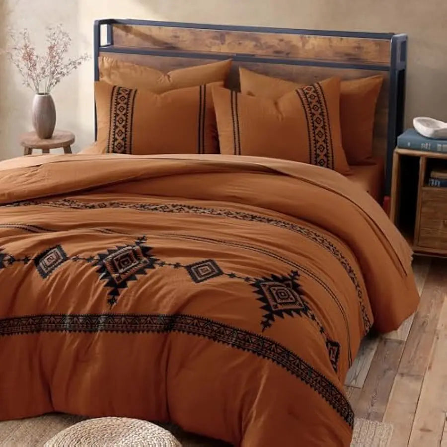 MaiRêve Embroidery Comforter Set, Boho Farmhouse Western Bedding Set, All Season Bed in A Bag Comforter Set with Sheets, Pillowc