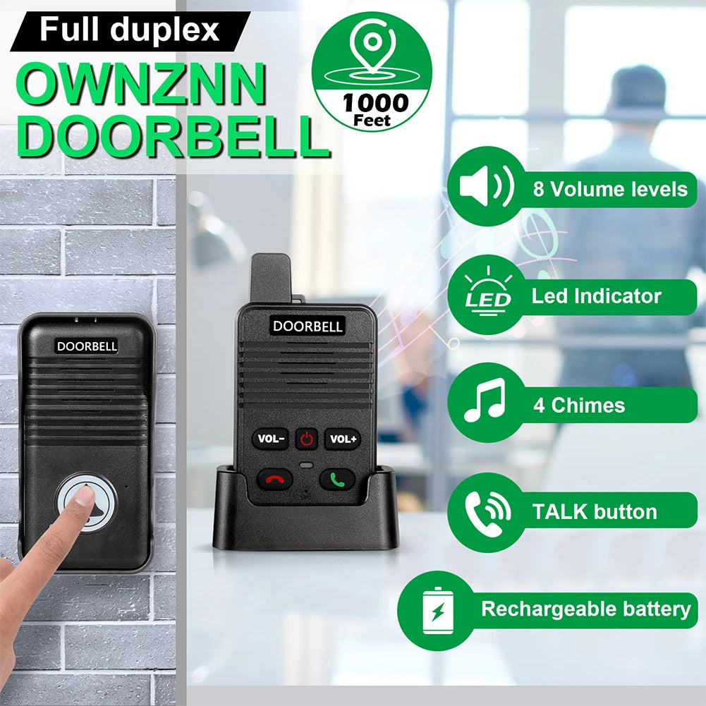 Wireless Voice Duplex Intercom Doorbell 500M Long Distance Audio Door Phone with Voice Sender&Reciever Door Bell for Home Office