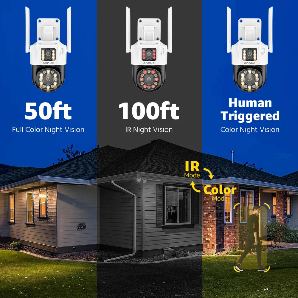 ANNKE 6MP Dual-Lens Outdoor Wireless WiFi Security PT Camera Red Blue Flashing Lights Siren Smart Dual Light Two-Way Audio