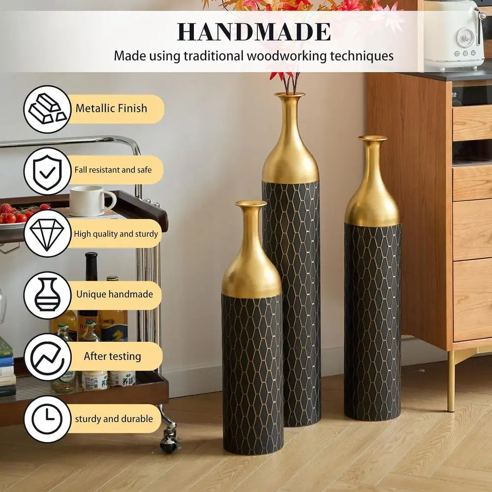 loor Vases, Tall Home Decor Metal Vase Set o 3 Large Glazed Decorative Vases or Wedding Decor, Elegant ern lower Holder or Livin