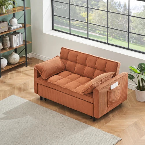 Orange folding sofa, adjustable backrest, can be turned into a lounge chair or a single bed, comfortable living room furniture