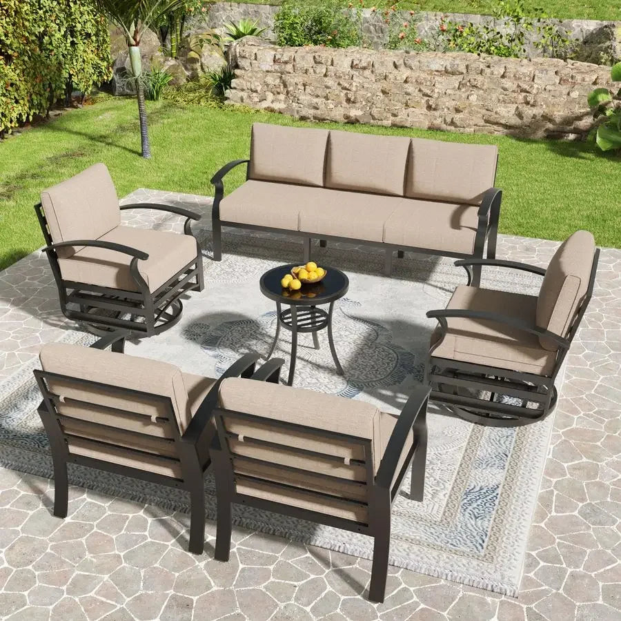 Aluminum Patio Furniture Set,6 Pieces 7 Seat Sectional Metal Outdoor Furniture Conversation Set w 5.1 Cushions,Swivel Rocking C