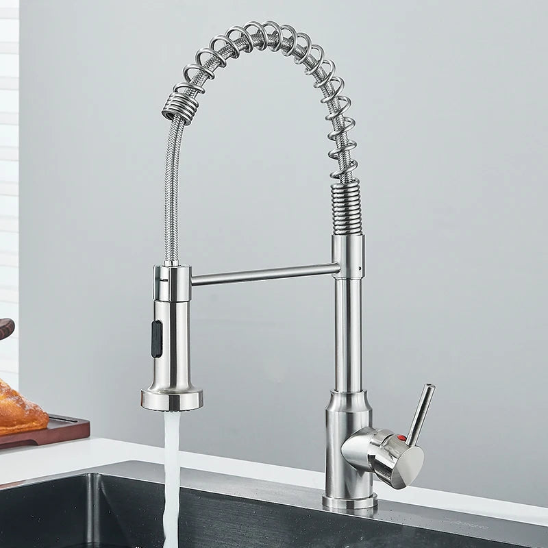 Black Flexible Kitchen Faucet Pull Down Spring Hot Cold Water Mixer Tap 360° Swivel Stream Sprayer Nozzle Kitchen Sink Tap Crane