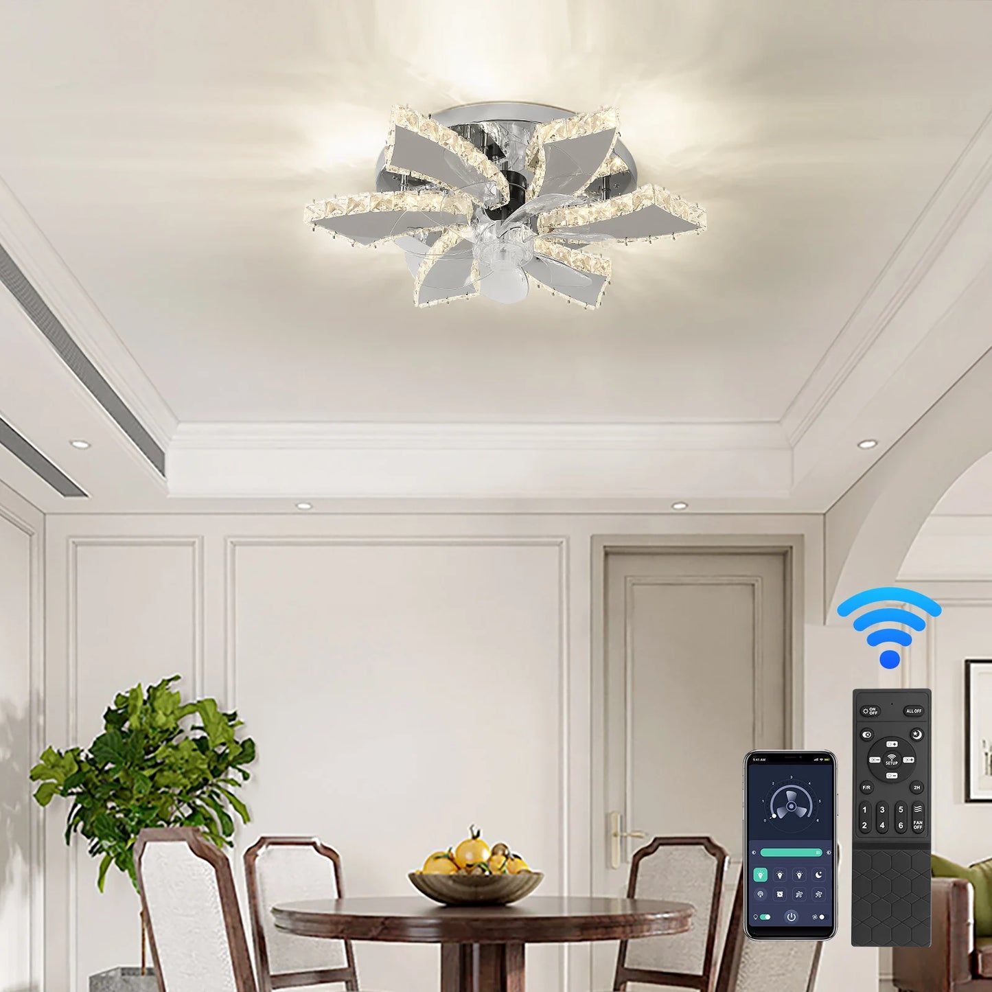 GreeLustr Modern Ceiling Fan Light Led Lamp Smart APP RC Luxury Crystal Chandelier Home Decor Appliance Fixture Living Dining