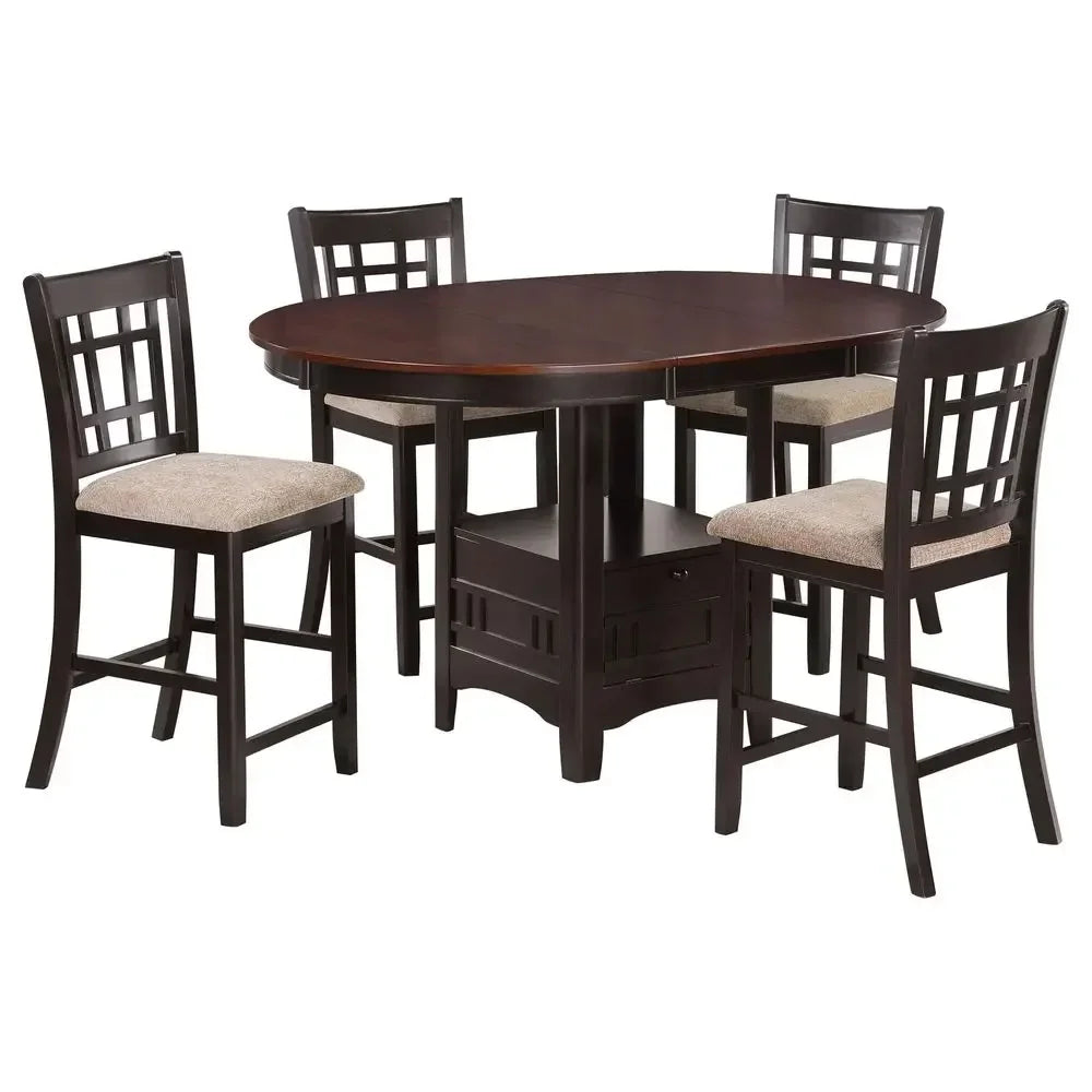 Home Furnishings LAVON 5Piece Counter Height Dining Set Oval Extendable Table with Storage amp 4 Upholstered Chairs Dining Room