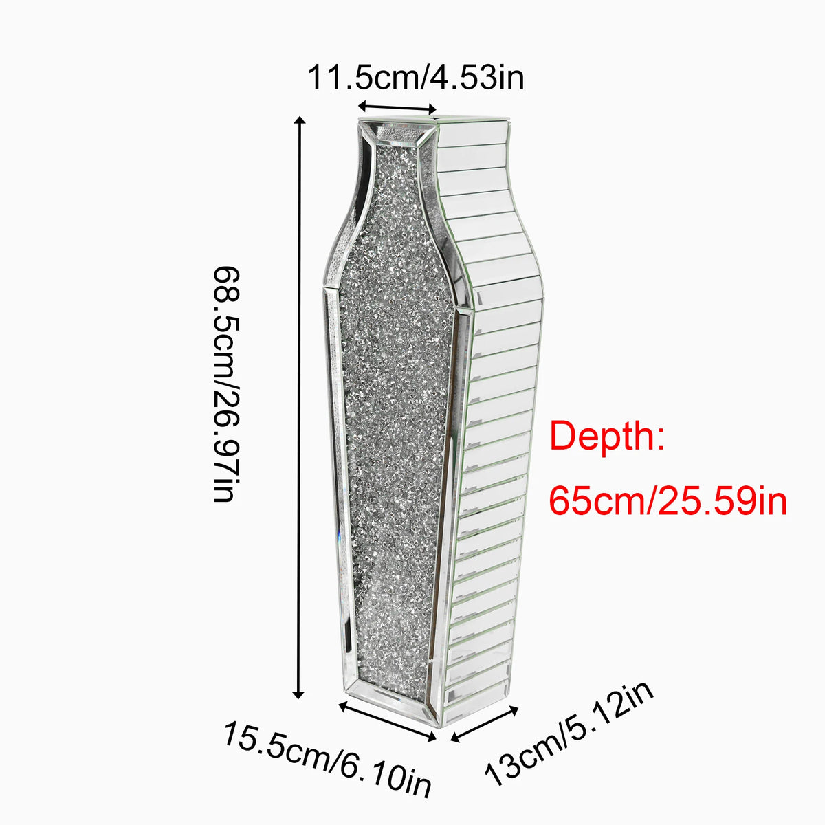 Luxury Crushed Diamond Mirrored Floor Flower Vase Silver Glass Vase