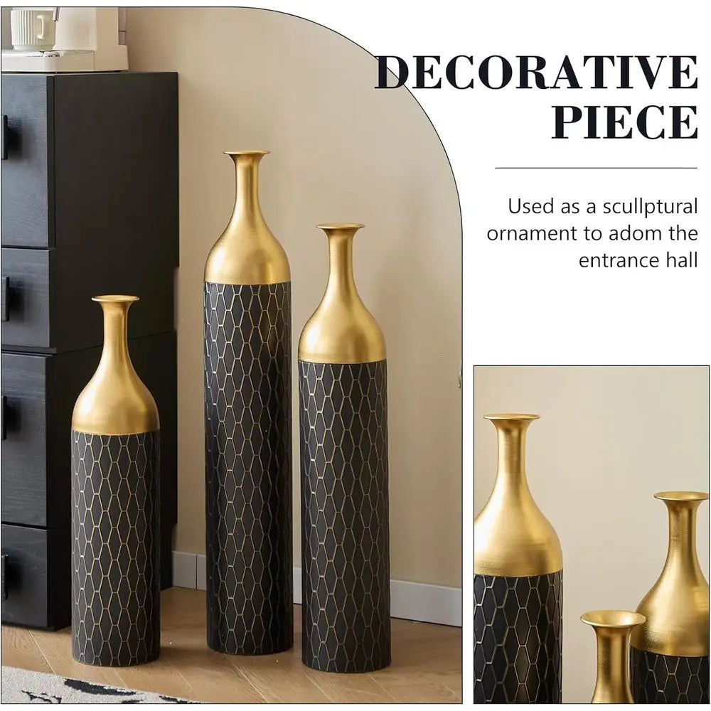 loor Vases, Tall Home Decor Metal Vase Set o 3 Large Glazed Decorative Vases or Wedding Decor, Elegant ern lower Holder or Livin