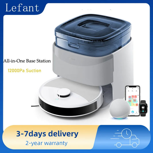 LEFANT M3L Robot Vacuum Cleaner, 12000 Pa Suction 220 min Battery, All-in-one Base Station,DToF Navigation, Double Rotary Cloth