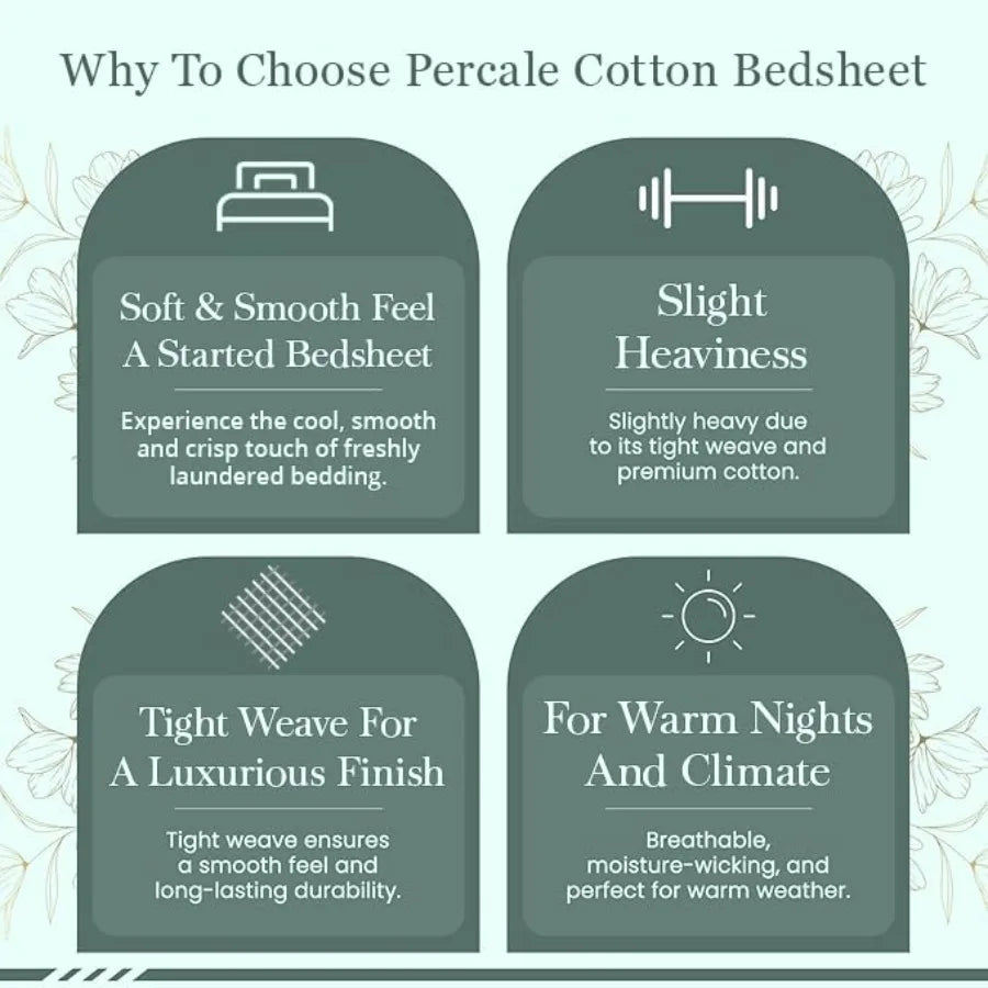 Feather and Stitch Softest 100% Cotton Sheets 300 Thread Count Percale Weave Bedding 16" Deep Pocket Cooling Sheets Breathable