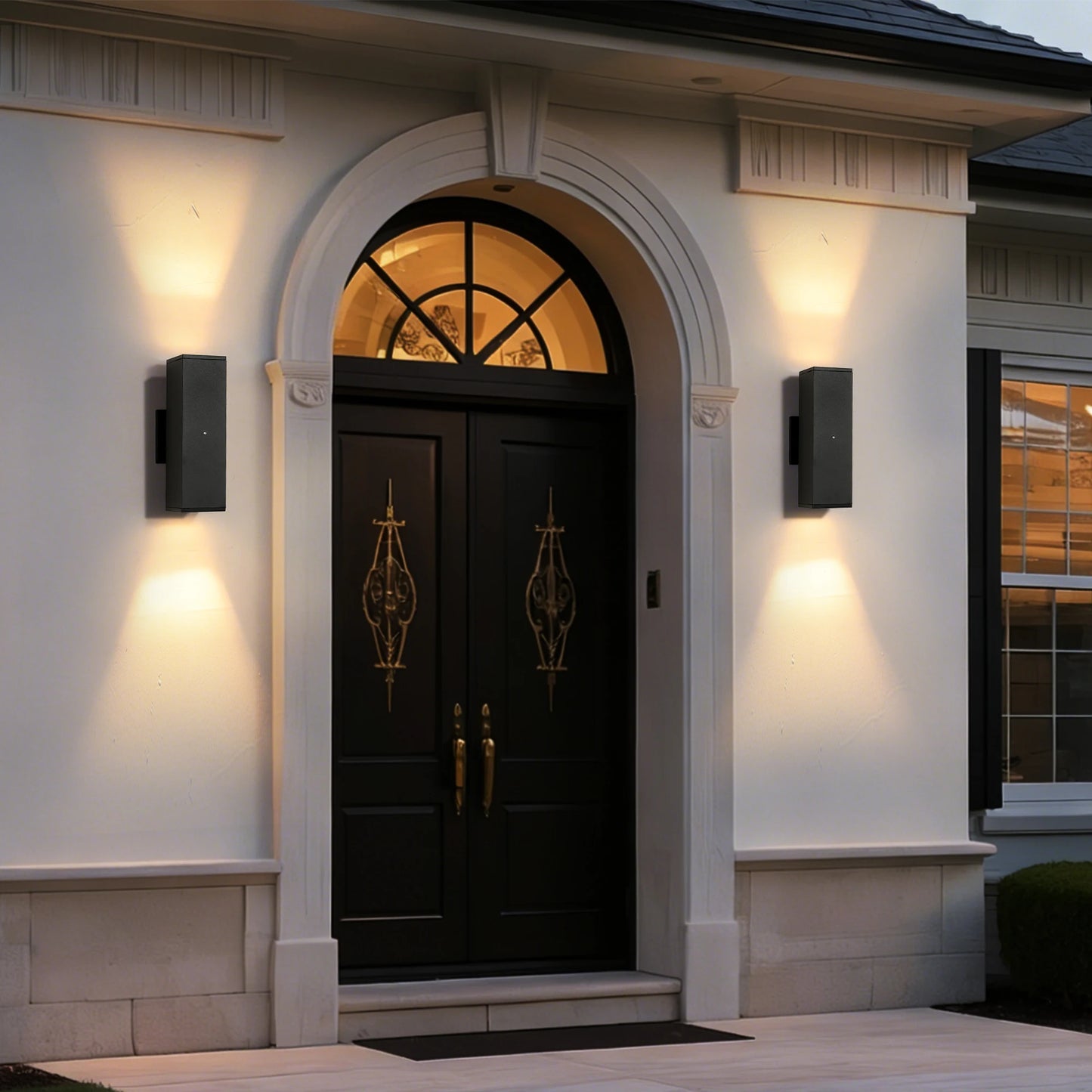 Motion Sensor Outdoor Wall Lights 2 Pack, Matte Black Aluminum Up Down LED Sconce, Dusk to Dawn Waterproof Exterior Light