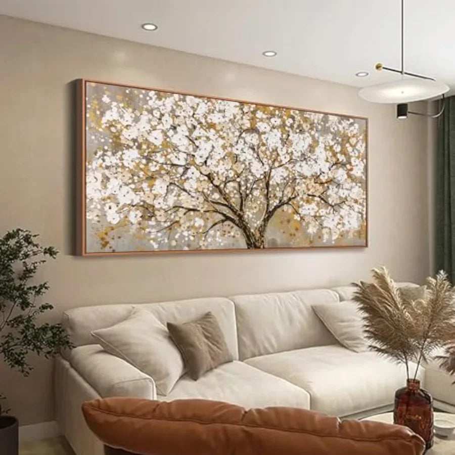 Wall art for living room, bedroom, dining room, home office: gold tree of life on canvas, modern design, gold color, lightweigh