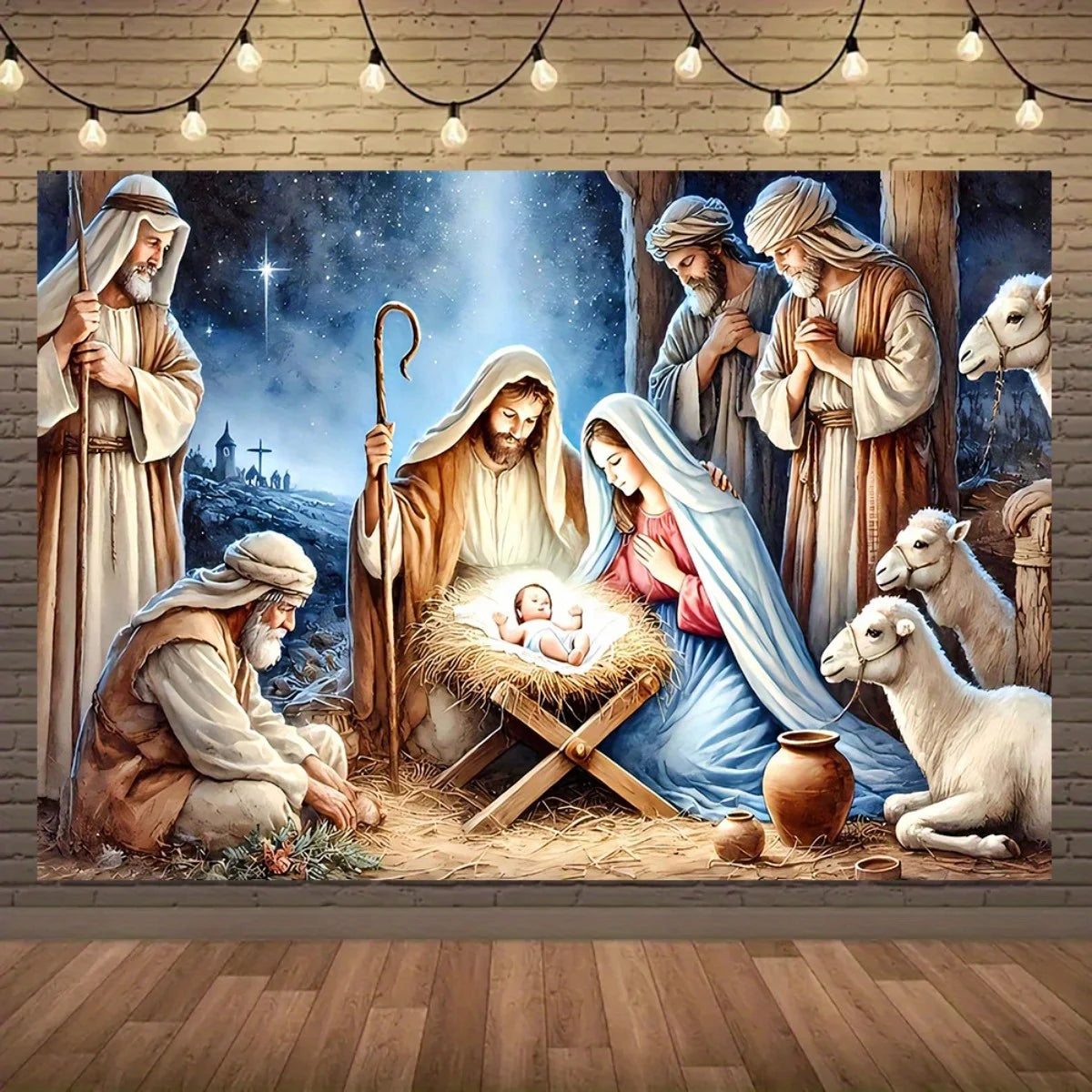 2d Flat Design, A Christmas Manger Scene Banner, Suitable For Decoration Inside And Outside Churches, Weddings, Birthday Parties And Graduation Ceremonies. The Picture Features The Traditional Christmas Manger Background.