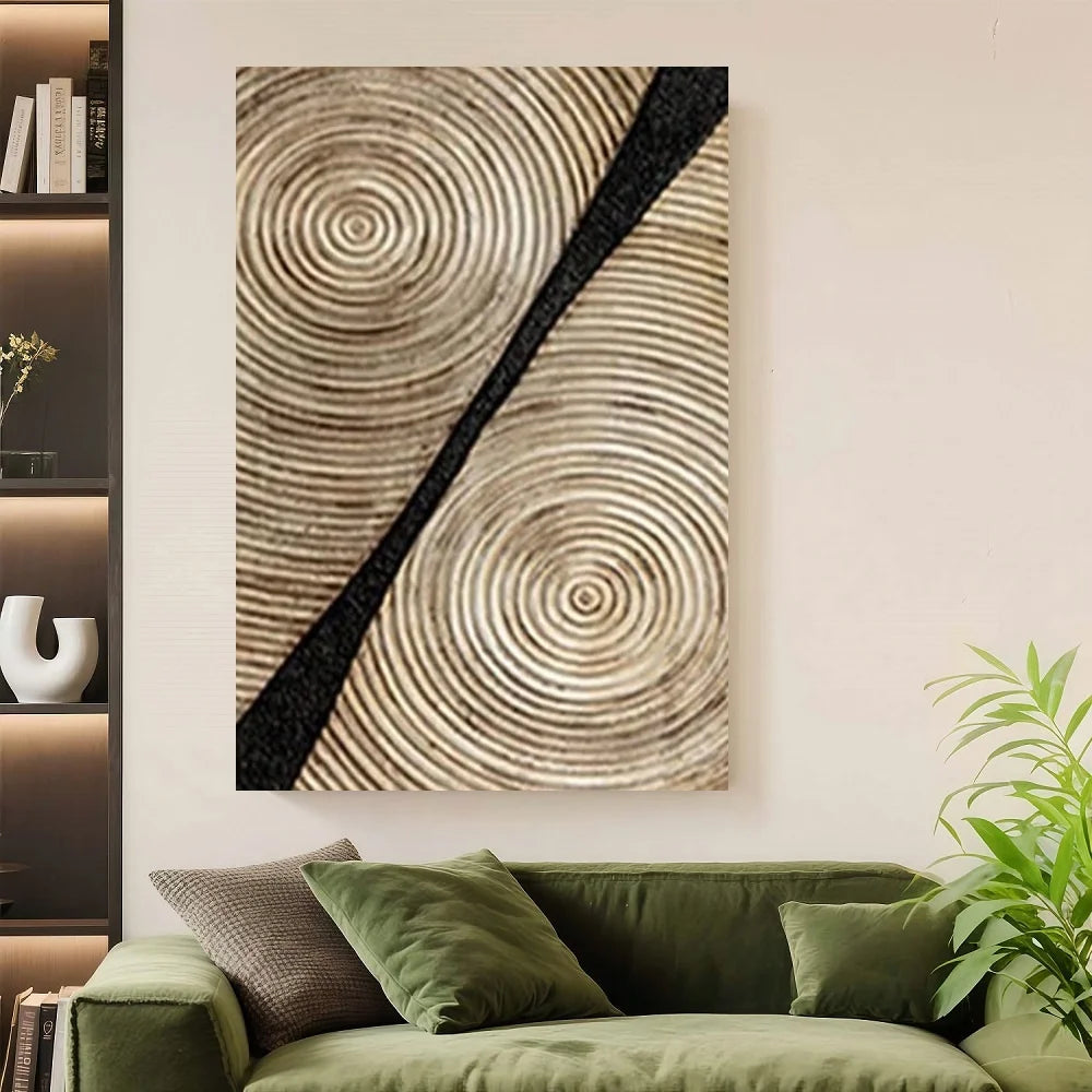 Framed Retro Wood Grain Abstract Canvas Wall Art Minimalist Black Golden Line Texture Wall Decor Pictures Neutral Geometric Beig