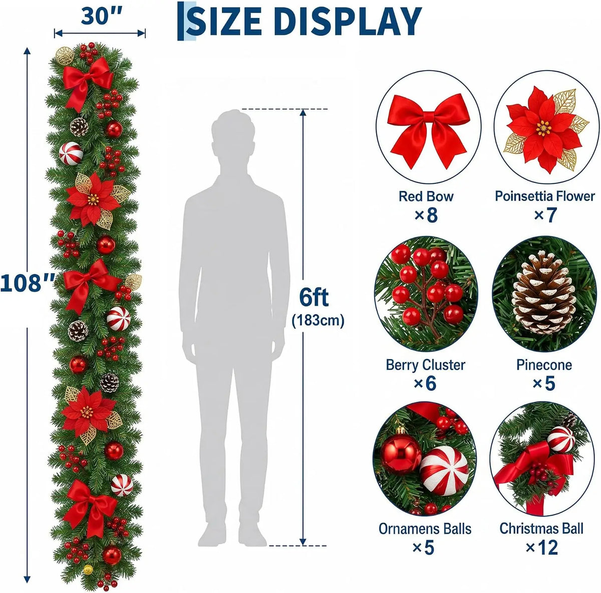 Garvee 9 ft Christmas Garland with 40 LED Lights, 8 Lighting Modes and Timer  Plants  Garland Wreaths Home Party Decoration Outdoor Yard Pine Tree Rattan Hanging Ornament