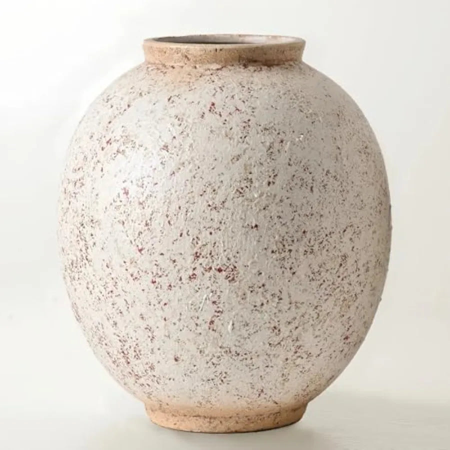 Large Round Retro Ceramic Vase 9.8" H Red White Speckled Flower Vase Centerpiece for Living Room Entryway and Home Decor