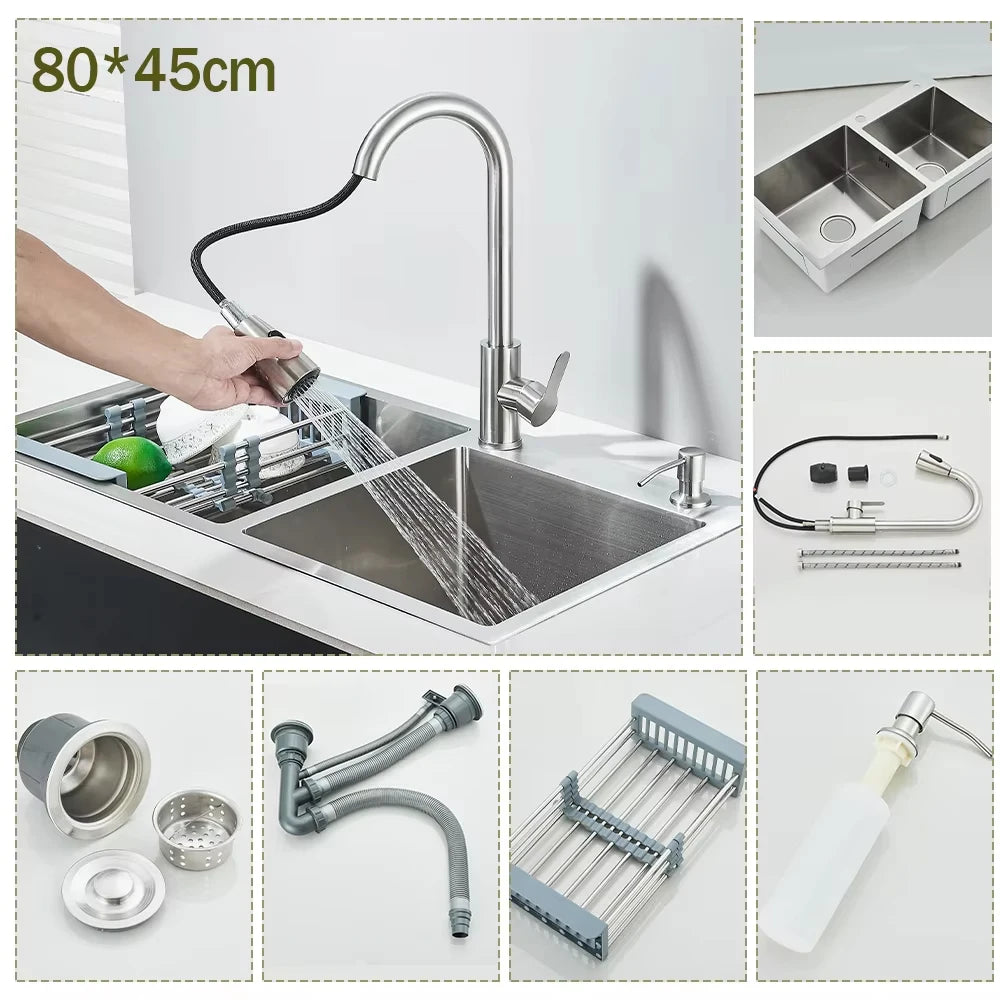 Stainless Steel Kitchen Sink Large Integrated Faucet Sink Dish Basin With Drain Basket Soap Dispenser/Pure Water/Cup Washer