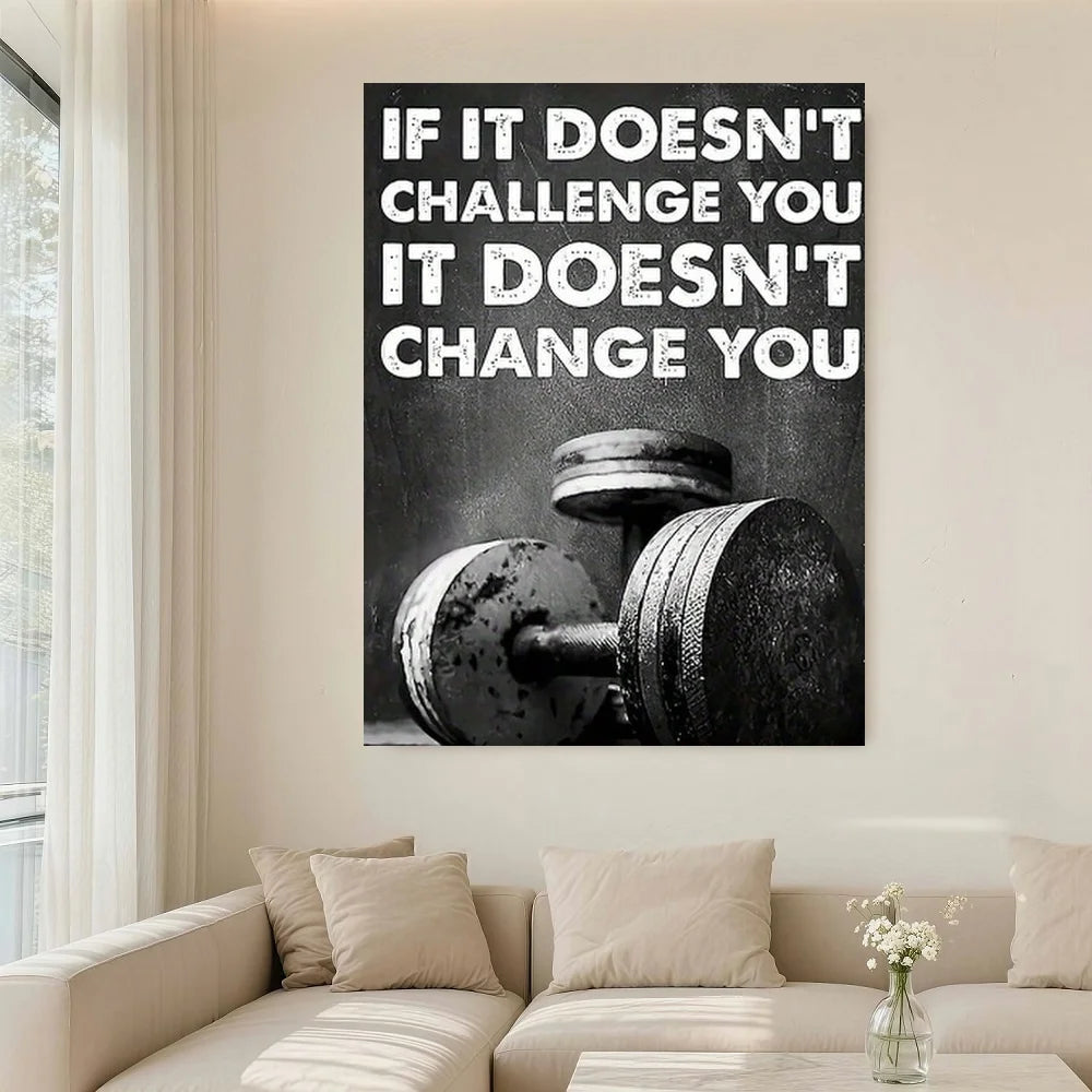 Framed [Inspirational Gym Wall Art] Inspirational Gym Canvas Wall Art | Black And White Fitness Quote Painting - Home, Office, C