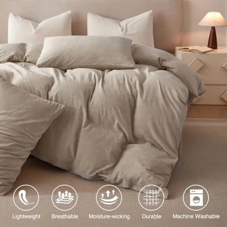 Linen Duvet Cover Size - Soft Breathable Cotton Linen Blend 3-Pieces Bedding Set with 2 Pillowcases Stonewashed Texture All-Sea
