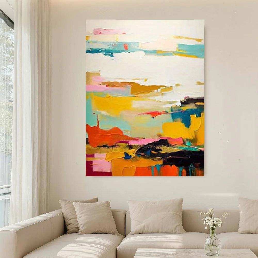 Framed Modern Abstract Red Wall Art - Framed Wrapped Canvas Painting with Red Hues, Original Acrylic/ Suitable for Decor, Contem