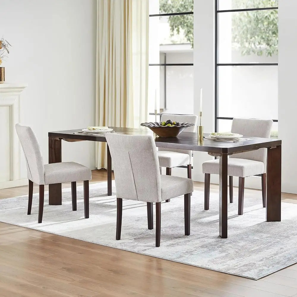 Gray Upholstered Dining Chairs with Low Backrest, Set of 2, Performance Fabric, Wooden Legs
