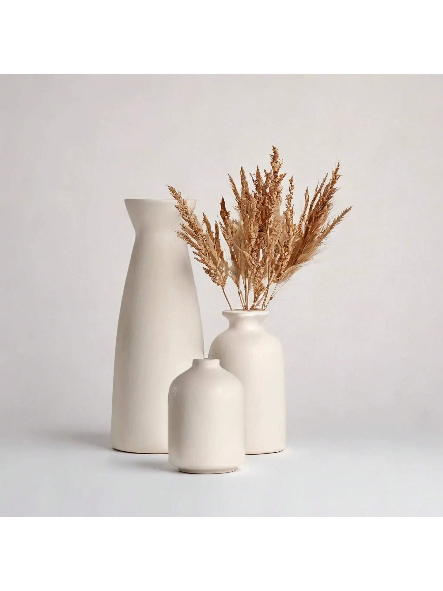 Set Of 3 Minimalist Beige Ceramic Vases - Elegant Home Decor & Wedding Centerpiece - Modern Flower Vases Set - Romantic Gift Ide