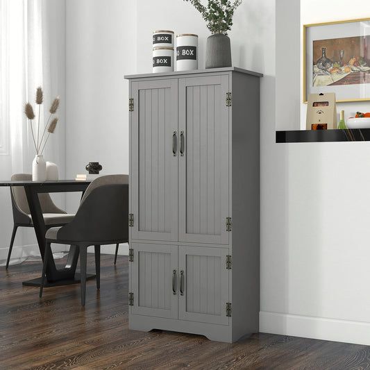 Freestanding Storage Hutch Furniture W/ 2 Large Doors and 2 Small Doors, Gray