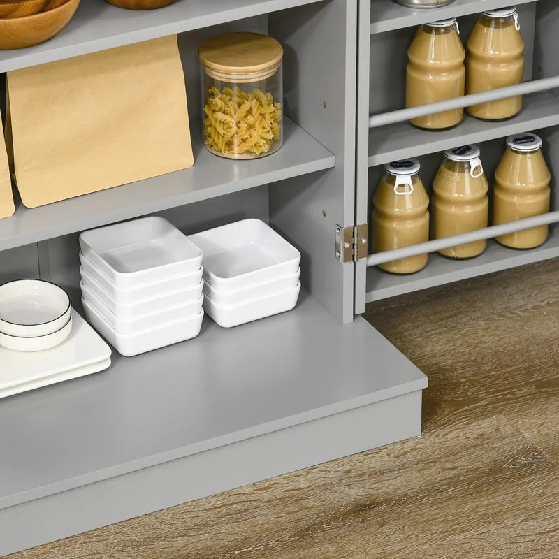 HOMCOM 41" Freestanding Kitchen Cabinet with Double Doors, 12 Shelves, 5-Tier Adjustable Storage, Paper Gray