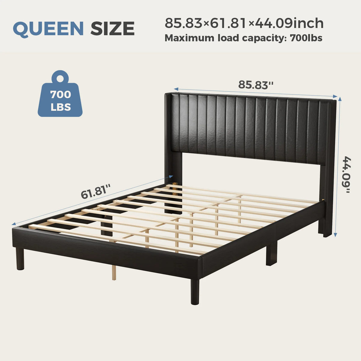 JHK Basic Upholstered Platform Bed Frame with Modern Wingback Headboard Wooden Slats 800lbs Capacity No Box Spring Needed Easy Assembly For Bedroom