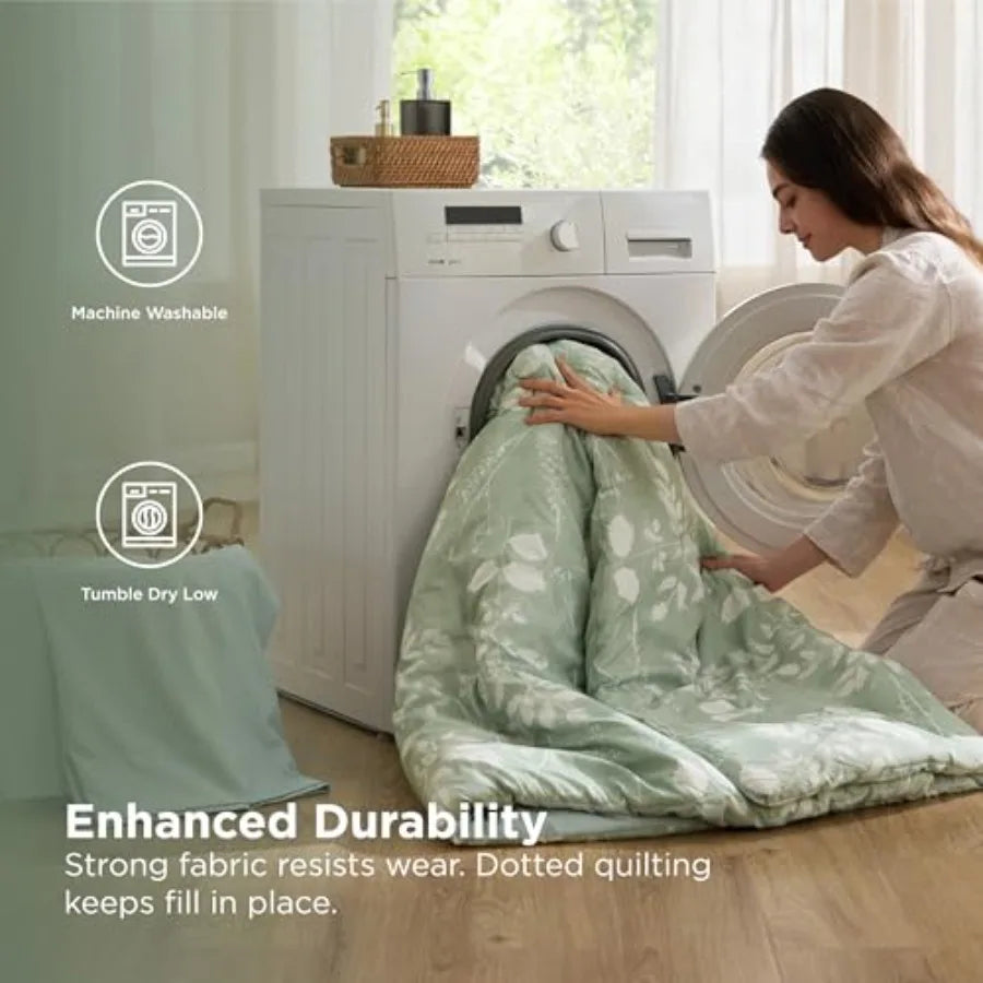 Comforter Set - 7 Pieces Floral Sage Green GentleSoft™ Bedding Sets, Bed in a Bag with Botanical Flowers Winter Comforter, Shee
