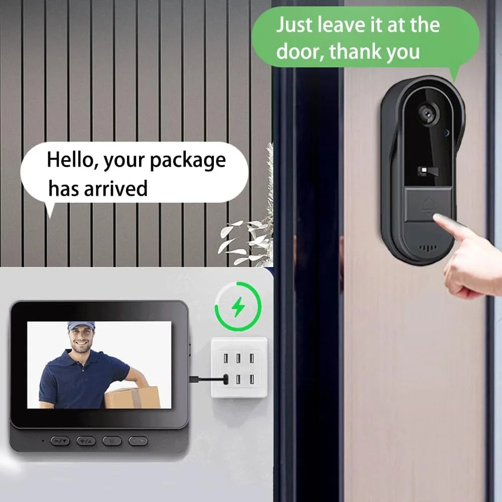 Wireless Doorbell Camera with 1080P Resolution, Monitor Screen, Free Storage, Night Vision, and 170° View Angle
