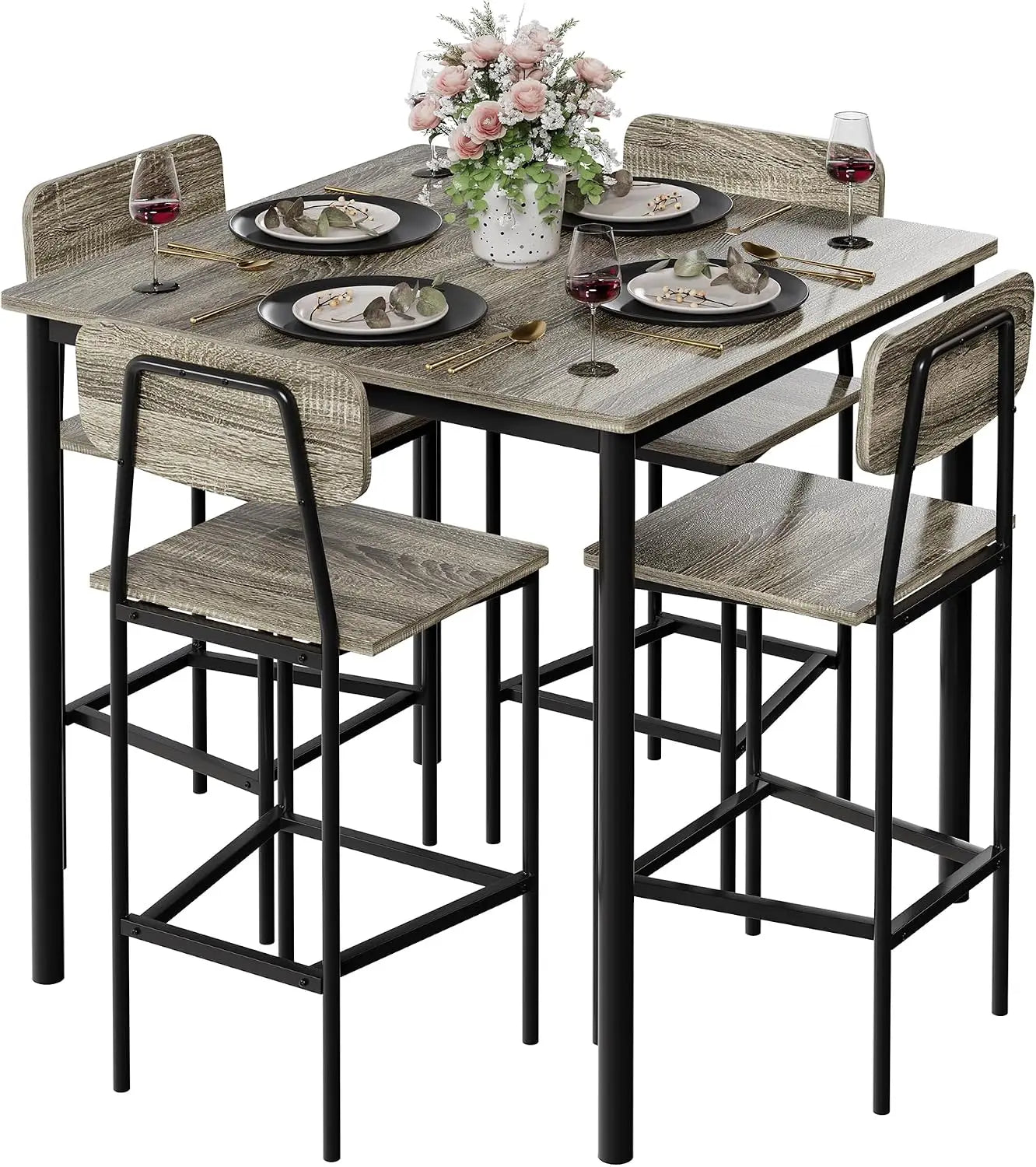 Kitchen Table and Chairs of 4, 5 Piece Dining Table Set, Sturdy Industrial Space Saving Dinette Set for Pub, Customized