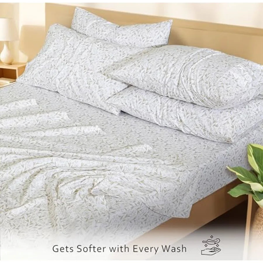 6 Pcs Cotton Sheets - 100% Natural Cotton Soft Lightweight and Breathable Crispy Percale Bed Sheets Sheet Set 16" Deep Pockets